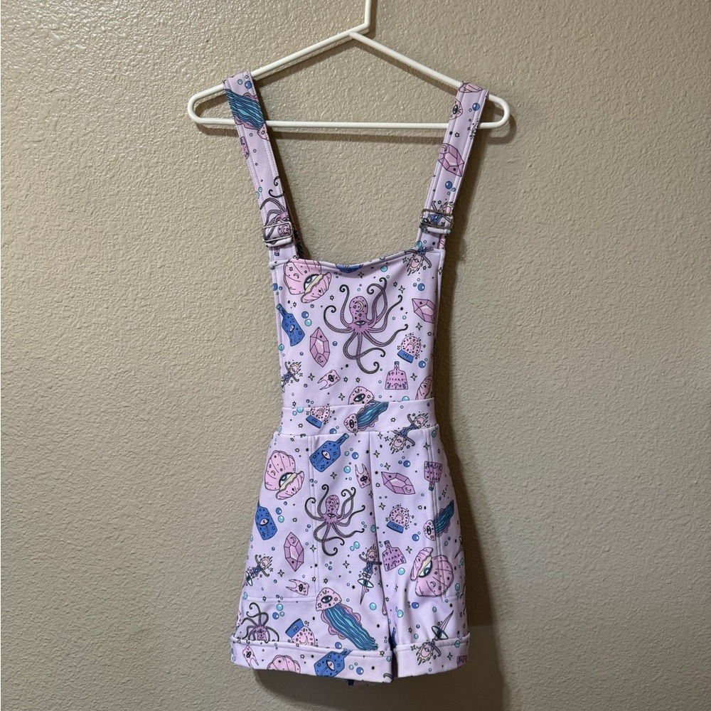 Blackmilk Pastel Pink Octopus & Seashell Short Dungaree Romper
